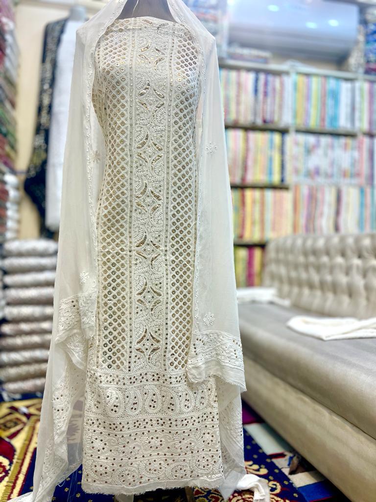 Pre-Wedding Favorite – White Chickenkari with Dupatta